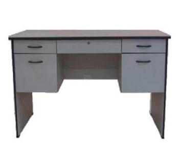 Office Table with Center and Side Drawers in Light Gray Finish